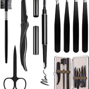 Eyebrow Kit, HOCOSY 8 in 1 Tweezers for Eyebrows, Professional Eyebrow Grooming Set include Stainless Steel Eyebrow Razor Eyebrow Brush Eyebrow Scissors Brown Eyebrow Pen, Bites Tight with Travel Case