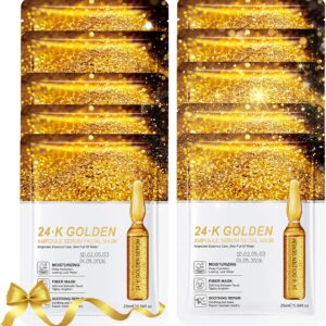 24K Gold Face Mask Skincare – 10-Pack Korean Sheet Masks for Radiant Glow & Hydrating Care, Facial Masks with Collagen & Botanical Extracts